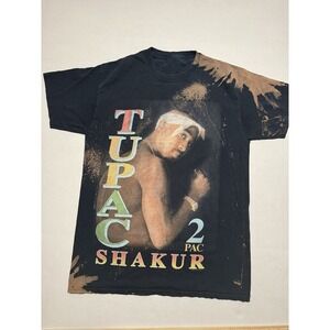 Tupac Shakur 2Pac Hip Hop Bleached Black Tee, Small T-shirt #824
